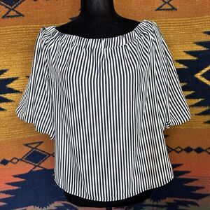 NWT Papermoon Blue/White Striped Off Shoulder Blouse. Semi Sheer. Boho. Large.